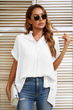 Notched Neck Slit Cuffed Blouse