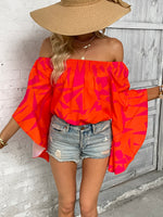 Printed Off-Shoulder Bell Sleeve Blouse