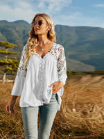 Spliced Lace Buttoned Blouse