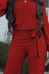 Boat Neck Tie Belt Jumpsuit