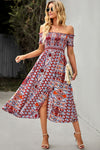 Bohemian Off-Shoulder Frill Trim Split Dress