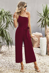 One-Shoulder Tie Belt Wide Leg Jumpsuit